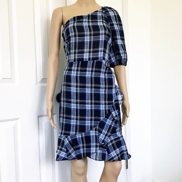 NWT DONNA MORGAN One Shoulder Plaid Dress size 10 - Picture 8 of 12